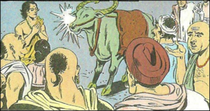 Sant Jnaneshwara makes a buffalo chant Veda Mantra.png