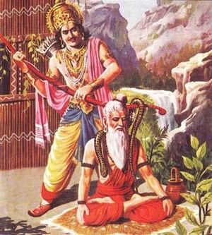 King Parīkshit puts snake over Rishi Shamika.jpg