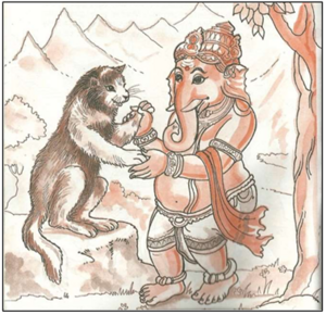 Ganesha learns a lesson from Parvati Devi.png