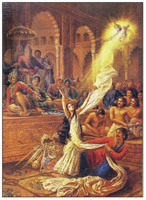 Lord Krishna saves the honor of Draupadī.png