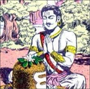 Arjuna Worships Shiva Linga.png