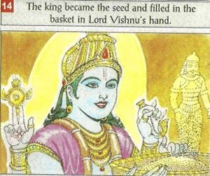 King Kuru request Bhagavan Vishnu to turn him into grain of seeds.jpg