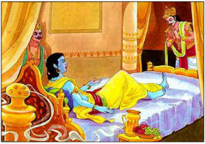 Arjuna and Duryodhana ask for Shri Krishna help for the battle of Mahabharata..png