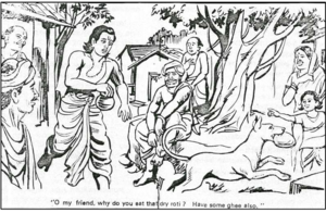 A dog suddenly grabbed Sant Namadeva's food and ran away.png
