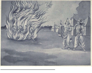The chaariot burned into ashes once Krishna walked out of it after Arjuna after the end of the war..png
