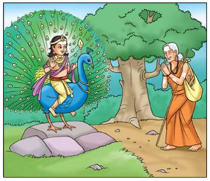 Kartikeya giving darshana to Avvaiyar.png