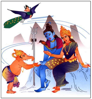 A illustration of Race between Ganesha and his brother Karttikeya.png