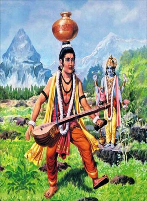 Narada carries a picther of oil on his head.png