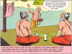 A conversation between a beggar and two Rishi Munis.png